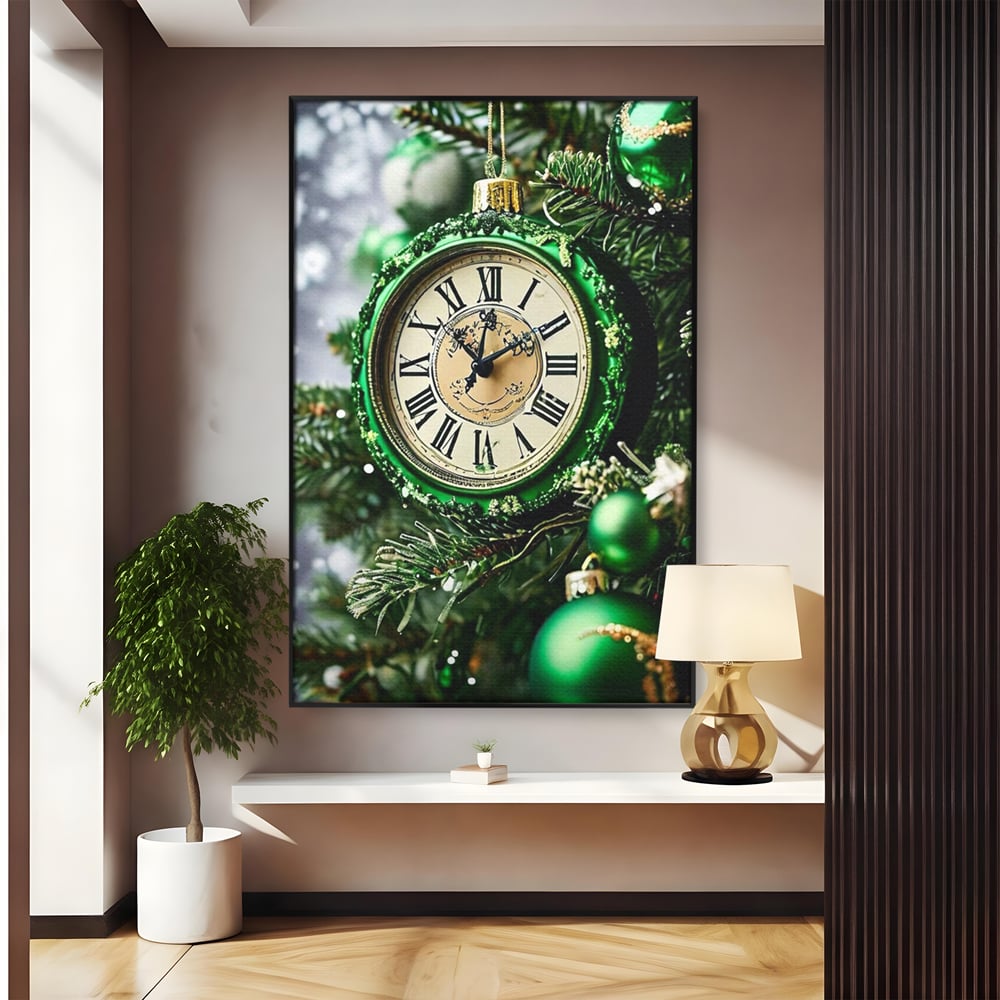 Tablou canvas cu tablou canvas cu ceasornic verde smarald, in rama de aluminiu negru